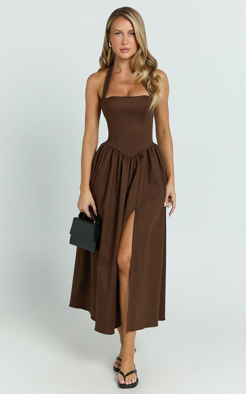 New Showpo Helda Midi Dress Halter Tie Neck Corset Dress Size Small MSRP $129
